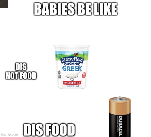 Blank | BABIES BE LIKE; DIS NOT FOOD; DIS FOOD | image tagged in blank | made w/ Imgflip meme maker