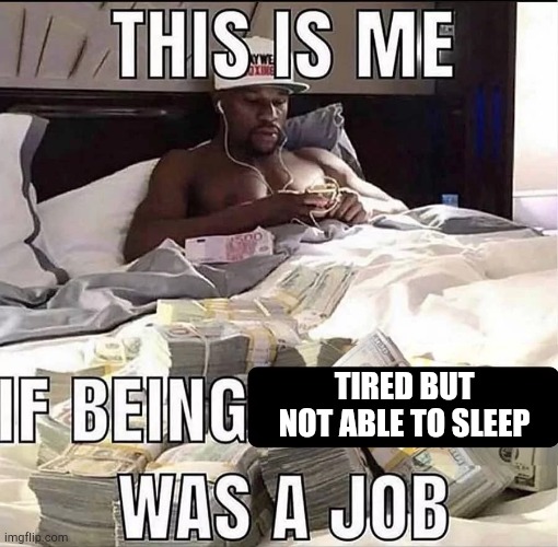 This is me If being X was a job | TIRED BUT NOT ABLE TO SLEEP | image tagged in this is me if being x was a job | made w/ Imgflip meme maker
