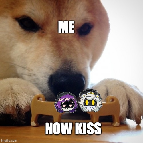 Doge Matches Two Toy Dogs Ebites | ME NOW KISS | image tagged in doge matches two toy dogs ebites | made w/ Imgflip meme maker