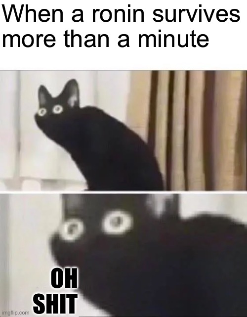 You know your screwed | When a ronin survives more than a minute; OH SHIT | image tagged in oh no black cat | made w/ Imgflip meme maker