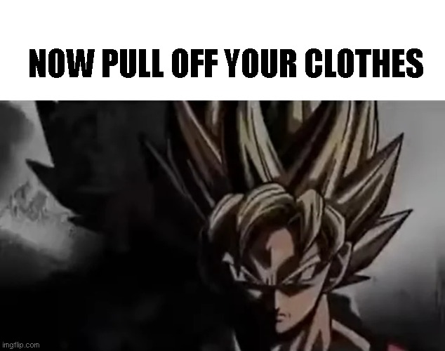 Goku Staring | NOW PULL OFF YOUR CLOTHES | image tagged in goku staring | made w/ Imgflip meme maker