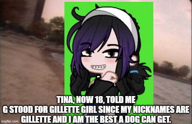I made this template 2 years ago. But Sandra has changed a lot | TINA, NOW 18, TOLD ME
G STOOD FOR GILLETTE GIRL SINCE MY NICKNAMES ARE GILLETTE AND I AM THE BEST A DOG CAN GET. | image tagged in sandra gillette confused gachalife,pop up school 2,pus2,x is for x,gillette | made w/ Imgflip meme maker