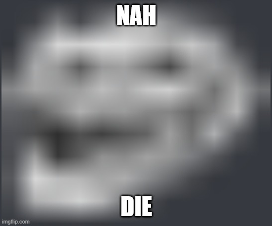 Extremely Low Quality Troll Face | NAH DIE | image tagged in extremely low quality troll face | made w/ Imgflip meme maker