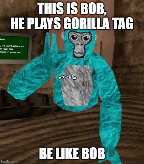 Monkey | THIS IS BOB, HE PLAYS GORILLA TAG; BE LIKE BOB | image tagged in monkey | made w/ Imgflip meme maker