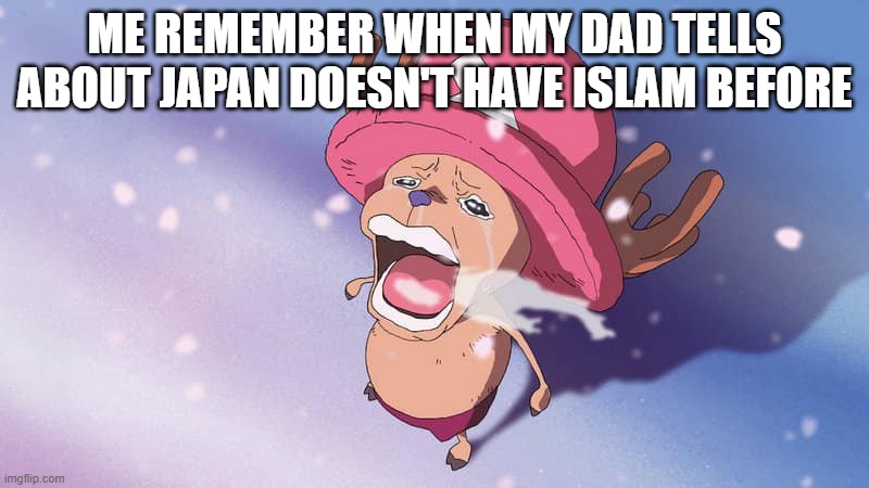 About Japan | ME REMEMBER WHEN MY DAD TELLS ABOUT JAPAN DOESN'T HAVE ISLAM BEFORE | image tagged in crying chopper one piece,islam,japan | made w/ Imgflip meme maker