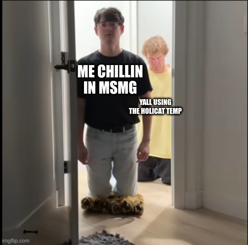 Oh no dan | ME CHILLIN IN MSMG; YALL USING THE HOLICAT TEMP | image tagged in oh no dan | made w/ Imgflip meme maker