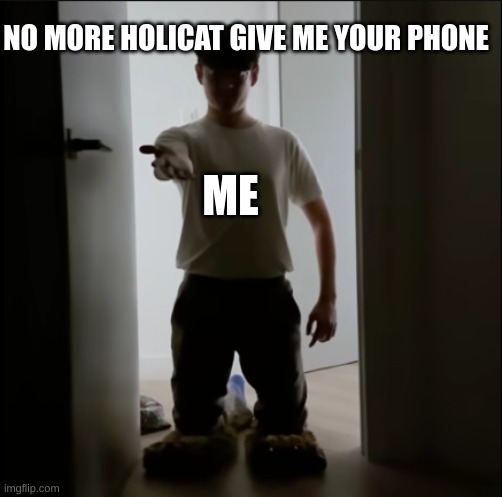 m | NO MORE HOLICAT GIVE ME YOUR PHONE; ME | image tagged in give me tim | made w/ Imgflip meme maker