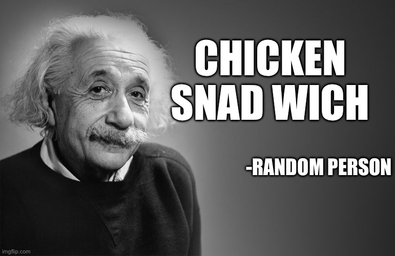 albert einstein quotes | CHICKEN
SNAD WICH -RANDOM PERSON | image tagged in albert einstein quotes | made w/ Imgflip meme maker