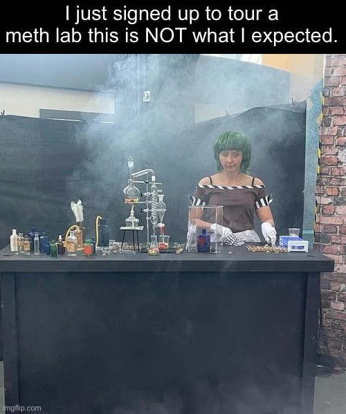 Gloomy Glasgow Oompa Loompa | I just signed up to tour a meth lab this is NOT what I expected. | image tagged in gloomy glasgow oompa loompa | made w/ Imgflip meme maker