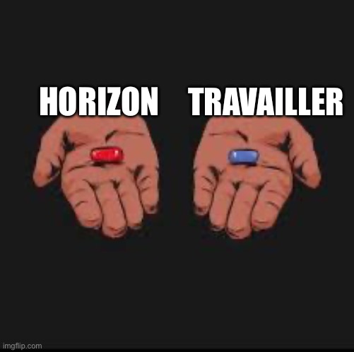Horizon or travailler | HORIZON; TRAVAILLER | image tagged in blue or red | made w/ Imgflip meme maker