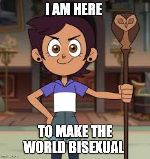 Luz meme | I AM HERE; TO MAKE THE WORLD BISEXUAL | image tagged in the owl house | made w/ Imgflip meme maker