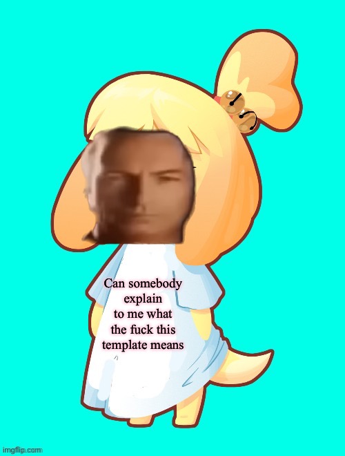 Isabelle Shirt | Can somebody explain to me what the fuck this template means | image tagged in isabelle shirt | made w/ Imgflip meme maker