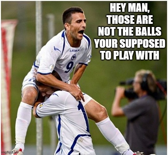 meme by Brad wrong balls | HEY MAN, THOSE ARE NOT THE BALLS YOUR SUPPOSED TO PLAY WITH | image tagged in sports,dogs,frisbee,funny,funny meme,humor | made w/ Imgflip meme maker