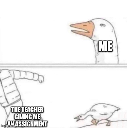 school memes | ME; THE TEACHER GIVING ME AN ASSIGNMENT | image tagged in memes | made w/ Imgflip meme maker
