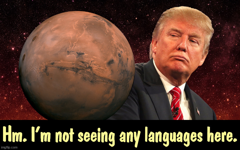 Hm. I'm not seeing any languages here. | image tagged in trump,languages,mars,ignorant | made w/ Imgflip meme maker