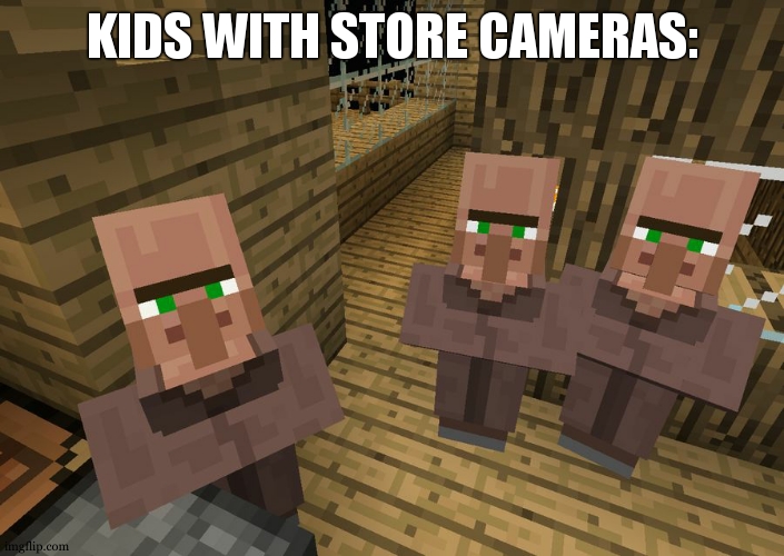 loooool | KIDS WITH STORE CAMERAS: | image tagged in minecraft villagers | made w/ Imgflip meme maker