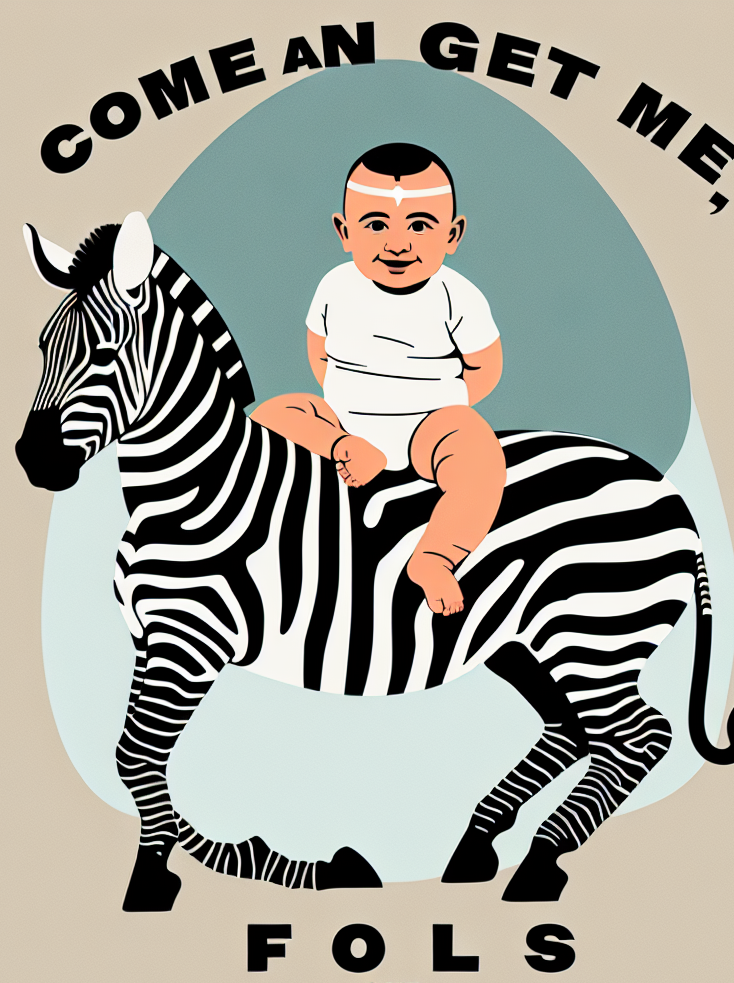 a baby siting on a zebra saying come and get me fools Blank Meme Template