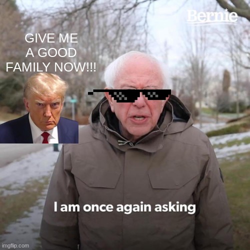 Bernie I Am Once Again Asking For Your Support Meme | GIVE ME A GOOD FAMILY NOW!!! | image tagged in memes,bernie i am once again asking for your support | made w/ Imgflip meme maker