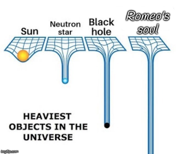 heaviest objects in the universe | Romeo's soul | image tagged in heaviest objects in the universe | made w/ Imgflip meme maker