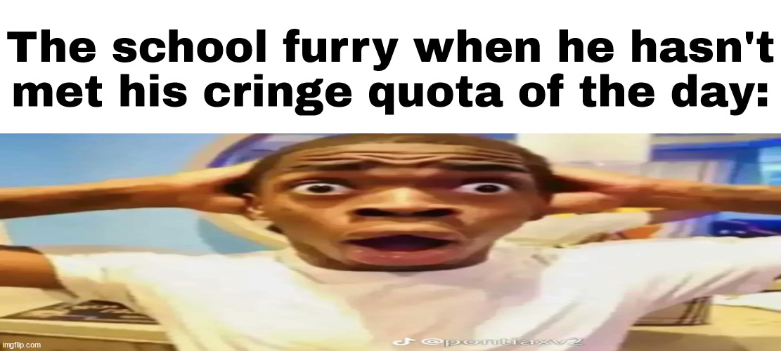 The school furry when he hasn't met his cringe quota of the day: | image tagged in shocked black guy | made w/ Imgflip meme maker