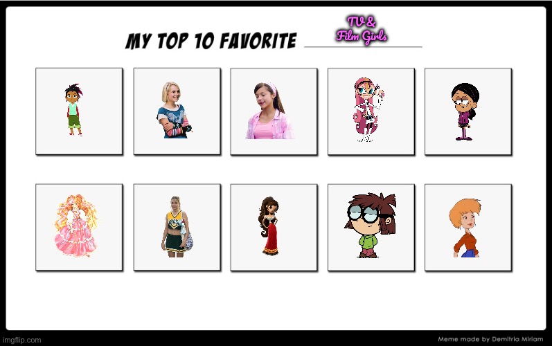 Brandon's Top 10 Favorite TV and Film Girls | TV & Film Girls | image tagged in my top 10,pbs kids,nickelodeon,the loud house,cartoon network,deviantart | made w/ Imgflip meme maker