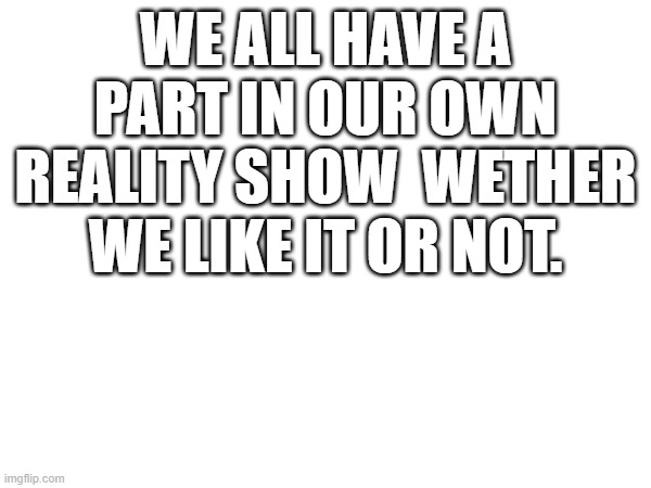 WE ALL HAVE A PART IN OUR OWN REALITY SHOW  WETHER WE LIKE IT OR NOT. | image tagged in blank white template | made w/ Imgflip meme maker