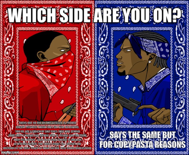 WHICH SIDE ARE YOU ON? | TURNS OUT NO ONE ON THIS WEBSITE IS MATURE (EXCEPT MYSTERY, THANK YOU.) SO I WILL BE LEAVING. YOU ALL ARE A BUNCH OF SHIT BAGS THAT HIDE BEH | image tagged in which side are you on | made w/ Imgflip meme maker