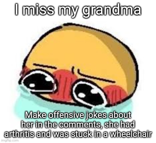 Heheheha | I miss my grandma; Make offensive jokes about her in the comments, she had arthritis and was stuck in a wheelchair | image tagged in amb shamb bbbmba | made w/ Imgflip meme maker