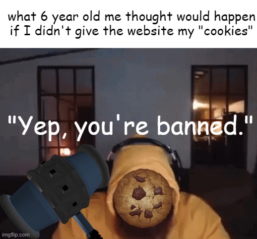 Caseoh mad | what 6 year old me thought would happen if I didn't give the website my "cookies"; "Yep, you're banned." | image tagged in caseoh mad,caseoh,dookie,nigga | made w/ Imgflip meme maker