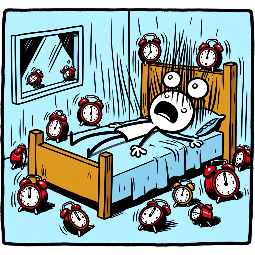 stick figure in bed surrounded by 15 alarm clock Blank Meme Template