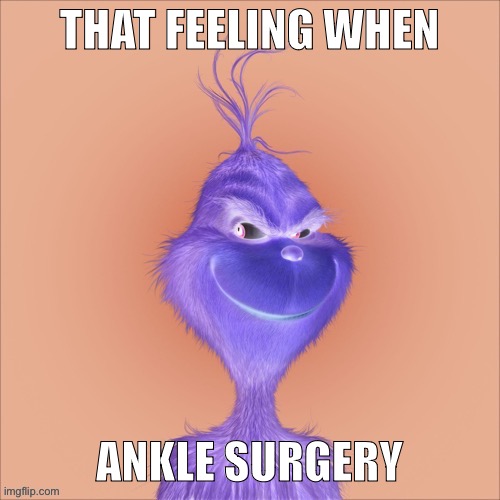 The purple grinch | THAT FEELING WHEN; ANKLE SURGERY | image tagged in the purple grinch | made w/ Imgflip meme maker