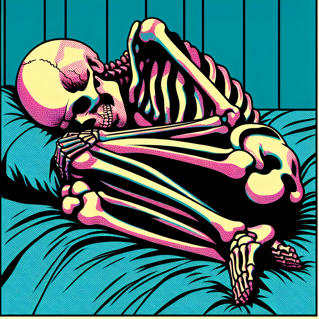esqueleto triste em posição fetal numa cama Blank Meme Template