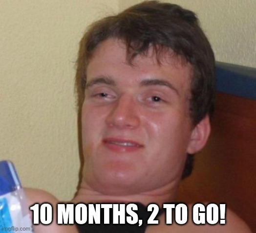 Two months until 1 year! | 10 MONTHS, 2 TO GO! | image tagged in memes,10 guy | made w/ Imgflip meme maker