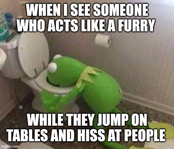 Bruh (owner note: disabling comments due to people who can’t behave themselves) | WHEN I SEE SOMEONE WHO ACTS LIKE A FURRY; WHILE THEY JUMP ON TABLES AND HISS AT PEOPLE | image tagged in dark humor | made w/ Imgflip meme maker