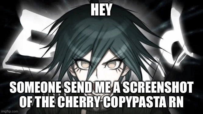 I wanna see | HEY; SOMEONE SEND ME A SCREENSHOT OF THE CHERRY COPYPASTA RN | image tagged in shuichi yelling | made w/ Imgflip meme maker