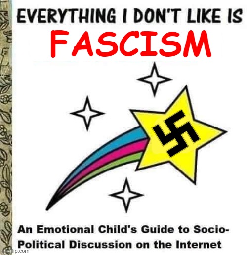 Everything i Don't Like is Fascism | image tagged in everything i don't like is fascism | made w/ Imgflip meme maker