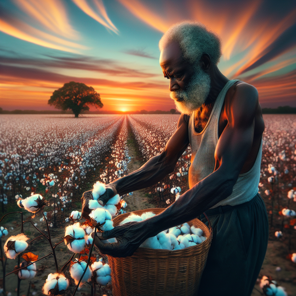 picking up cotton a cotton field with a sunset Blank Meme Template