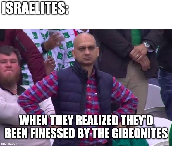 Bible story time | ISRAELITES:; WHEN THEY REALIZED THEY'D BEEN FINESSED BY THE GIBEONITES | image tagged in disappointed man | made w/ Imgflip meme maker