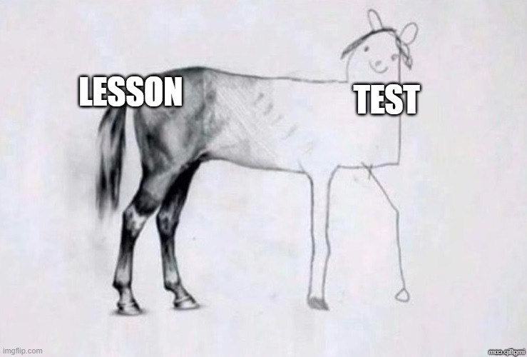 Horse Drawing | LESSON; TEST | image tagged in horse drawing | made w/ Imgflip meme maker