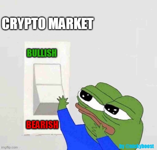 Bullish or Bearish | CRYPTO MARKET; BULLISH; BEARISH; by @nickyboost | image tagged in pepe the frog,crypto,funny memes | made w/ Imgflip meme maker