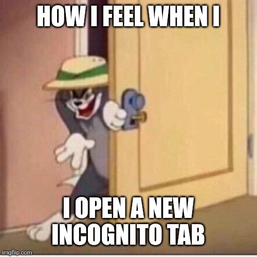 Super Secret Stealth Mode | HOW I FEEL WHEN I; I OPEN A NEW INCOGNITO TAB | image tagged in sneaky tom | made w/ Imgflip meme maker