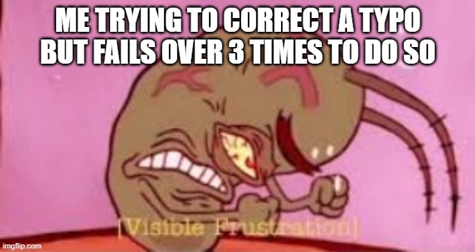 i hate typing | ME TRYING TO CORRECT A TYPO BUT FAILS OVER 3 TIMES TO DO SO | image tagged in visible frustration,typing,memes | made w/ Imgflip meme maker