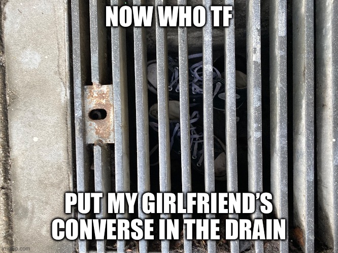 She wants me to buy new ones | NOW WHO TF; PUT MY GIRLFRIEND’S CONVERSE IN THE DRAIN | image tagged in fun,sad but true | made w/ Imgflip meme maker