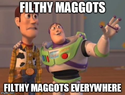 X, X Everywhere Meme | FILTHY MAGGOTS FILTHY MAGGOTS EVERYWHERE | image tagged in memes,x x everywhere | made w/ Imgflip meme maker