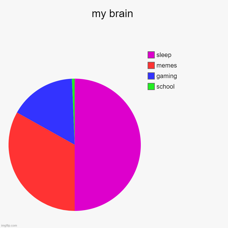 my brain | school, gaming, memes, sleep | image tagged in charts,pie charts | made w/ Imgflip chart maker
