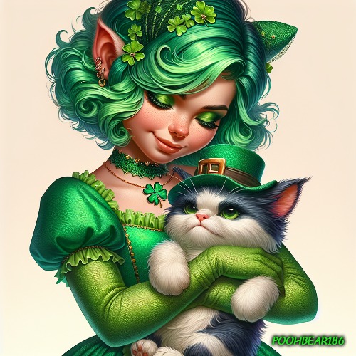 Girl And Her Cat on St Pats Day | POOHBEAR186 | image tagged in happy holidays | made w/ Imgflip meme maker