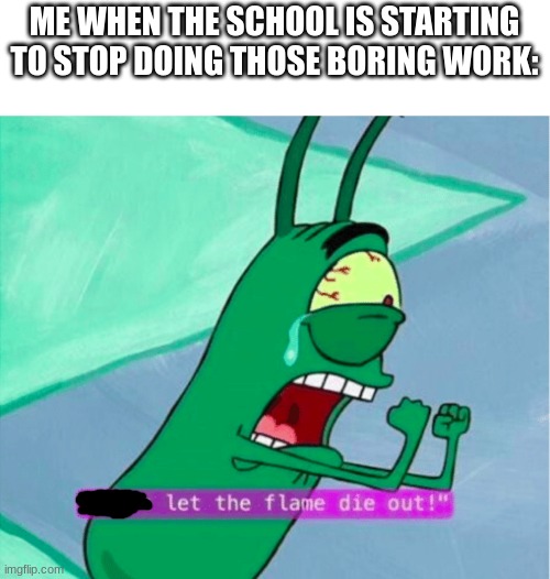 Dont let the flame die out | ME WHEN THE SCHOOL IS STARTING TO STOP DOING THOSE BORING WORK: | image tagged in dont let the flame die out | made w/ Imgflip meme maker