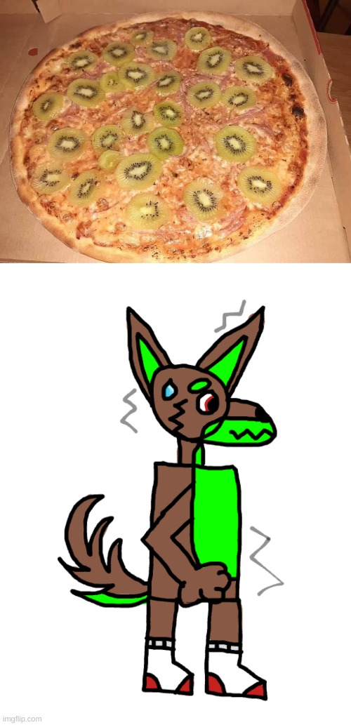 image tagged in kiwi on pizza,scared farkas | made w/ Imgflip meme maker