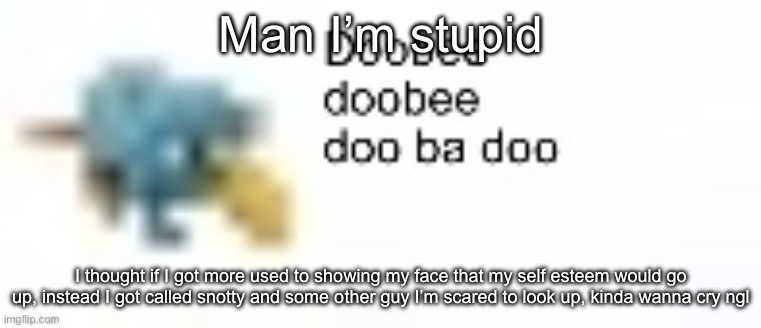 Bbbbbbb I should have known better | Man I’m stupid; I thought if I got more used to showing my face that my self esteem would go up, instead I got called snotty and some other guy I’m scared to look up, kinda wanna cry ngl | made w/ Imgflip meme maker