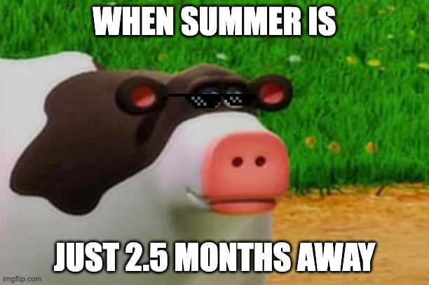 Otis the Perhaps Cow | WHEN SUMMER IS; JUST 2.5 MONTHS AWAY | image tagged in otis the perhaps cow | made w/ Imgflip meme maker